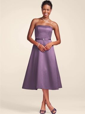 Michelangelo Womens 4 Lavender Midi Dress Strapless Belted Prom Brides Maid